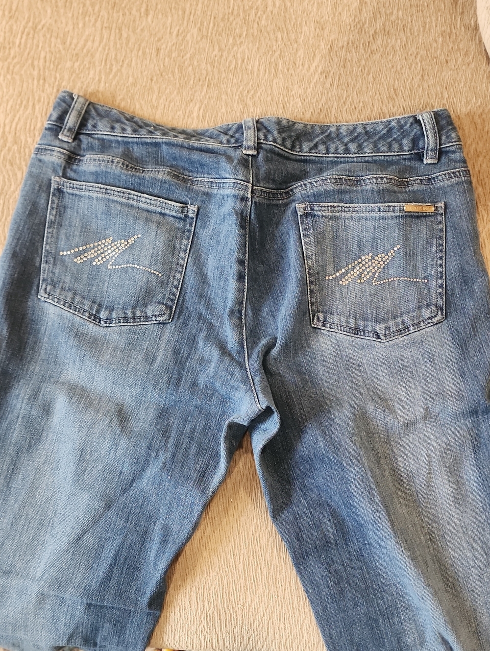 Michael Kors Medium Blue Boyfriend Jeans with Rhinestone M Pockets